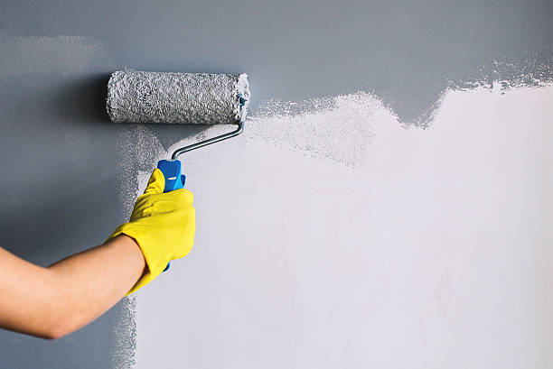 Man painting a wall in a room